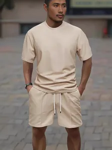 Tuta Sportiva da Uomo Estiva con Texture a Nido d'Ape Manica Corta Top And Bottom Asciugatura Rapida Traspirante per Fitness