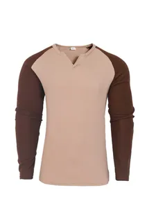 Herren Waffelstrick Langarm T-Shirt Raglan Farbblock Slim Fit V-Ausschnitt Sportliche Basisschicht Outdoor Casual Top