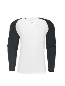 Klassisches Herren Waffelstrick Raglan-Langarmshirt in Weiß und Schwarz Kontrastfarben