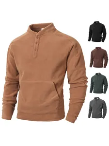 Men's Slim Fit Fleece Sweatshirt Stand Collar Button Mock Neck Pullover Long Sleeve Solid Casual Warm Sporty Top