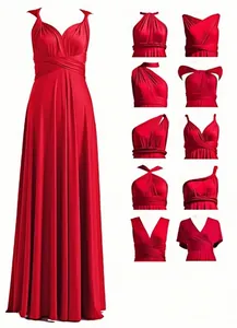 Detailansicht verschiedener Tragevarianten für ein rotes Infinity-Brautjungfernkleid