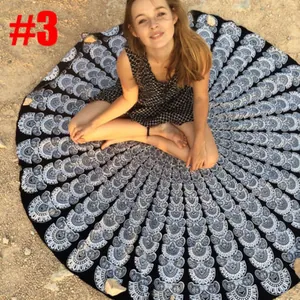 Grande serviette de plage ronde à imprimé mandala bohème pour la plage et le pique-nique