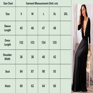 Detailed size guide for multi-way bandage maxi dress with measurements in centimeters