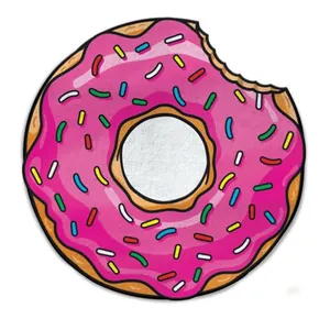 Serviette de plage en forme de donut rose avec motif de pépites colorées