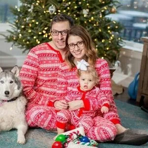 Kerstmis Familie Matching Pyjama Set Katoenmix Eland Sneeuwvlok Bedrukt Boven- En Onderkant Feestelijke Nachtmode Voor Dames Heren Kinderen Baby