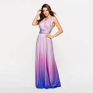 Elegant multi-way wrap gradient maxi dress with deep V-neck and backless design