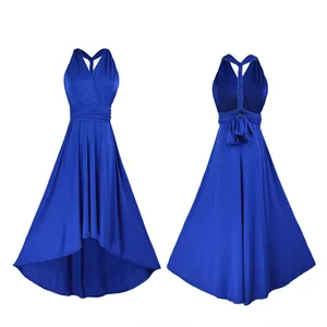 Cobalt blue multi-way convertible dress with high-low hem and open back design