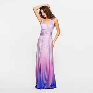Full-length detail of multi-way wrap maxi dress with purple and blue ombre gradient