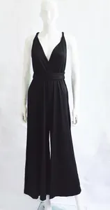 Elegant black multi-way bandage wide leg jumpsuit shown on a white mannequin display