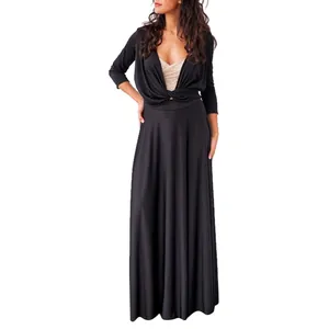 Elegant black multi-way bandage maxi dress with three-quarter sleeves for evening parties.