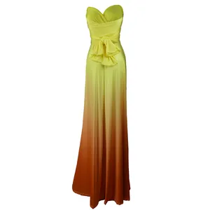 Front view of a versatile multi-way gradient maxi dress in vibrant yellow and orange shades