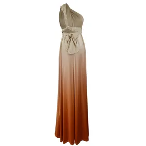 Elegant multi-way tie gradient long dress gown featuring a stylish waist bow detail