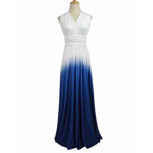 Full-length view of white to blue gradient multiway tie maxi dress on mannequin