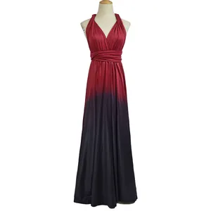 Elegant burgundy to black gradient multi-way infinity long maxi dress on mannequin.