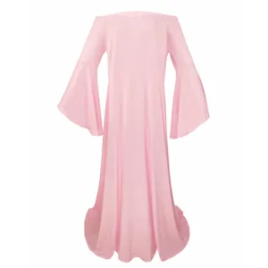 Robe longue de maternité rose à épaules dénudées et manches cloche pour la photographie