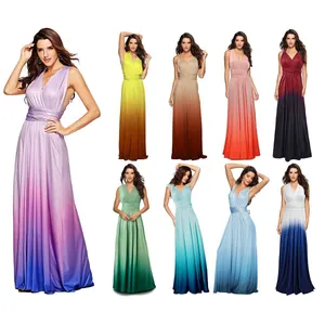 Women Sexy Ombre Multi-Way Infinity Dress Polyester Gradient Backless Tie-Up Maxi Gown For Party Wedding Evening