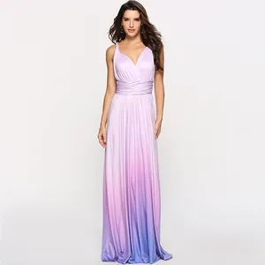 Elegant multi-way wrap gradient long dress with V-neck sleeveless formal evening gown