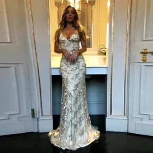 Elegant floor-length sequined evening gown with mesh slim fit mermaid tail design