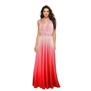 Elegant pink to red gradient multi-way infinity maxi dress with deep V-neck sleeveless