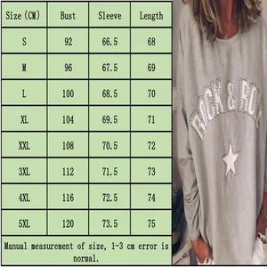 Detailed size chart for women's sweatshirt with Rock & Roll rhinestone print detail