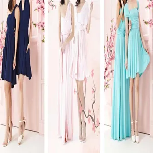 Multi-way infinity dress in navy blue, pale pink and turquoise with cherry blossom background