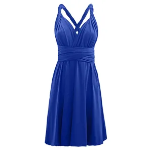 Front view of a stylish royal blue multi-way infinity dress with adjustable wrap straps.