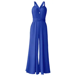 Elegant royal blue multi-way infinity wide-leg jumpsuit for women.