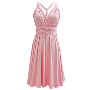 Elegant pink multi-way infinity short dress with a sexy backless bandage wrap design