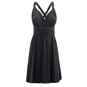 Macro view of a black multiway halter neck dress with intricate wrapped waist detail