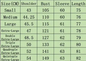 Detailed size chart for women's winter hooded coat in CM ranging from S to 5XL