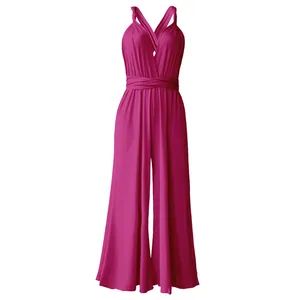 Detailed macro view of the fuchsia multi-way infinity wrap wide-leg jumpsuit design