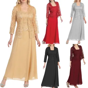 Multi-color collection of two-piece sets with floral lace cardigans and chiffon long gowns