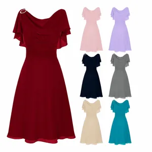 Eleganti abiti da cerimonia in chiffon con spalle scoperte disponibili in vari colori diversi