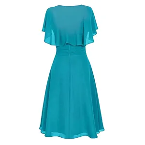 Elegante abito in chiffon verde acqua con mantella per matrimoni ed eventi formali