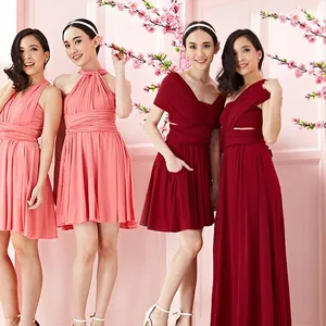 Elegant versatile multi-way infinity bridesmaid dresses in coral and burgundy colors