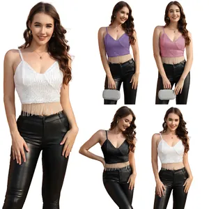 Collage de crop tops à paillettes avec franges en cristal en différentes couleurs