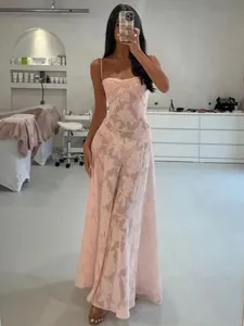 Vestito Maxi Trasparente a Fiori Sexy da Donna con Spalline Sottili Senza Maniche Patchwork Lungo Estate Spiaggia Vacanza