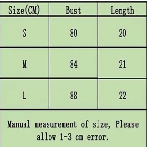 Size chart for women's square neck camisole crop top with bust and length in cm