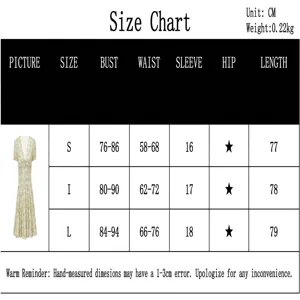 Detailed size chart for floral V-neck puff sleeve French retro summer dress in CM units