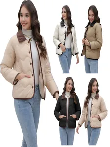Giacca Trapuntata Leggera da Donna con Motivo a Onde Cappotto Imbottito Colletto a Risvolto Monopetto per Primavera Autunno