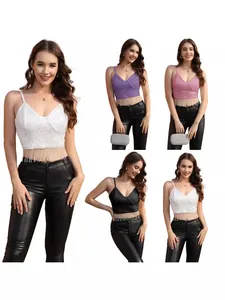Crop Top Sexy en Paillettes Patchwork pour Femmes Camisole Avec Glands en Strass Chaîne en Cristal Col en V Débardeur Party Clubwear