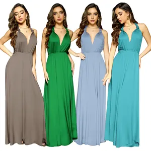 Robe longue multi-positions dos nu pour demoiselle d'honneur en quatre couleurs élégantes