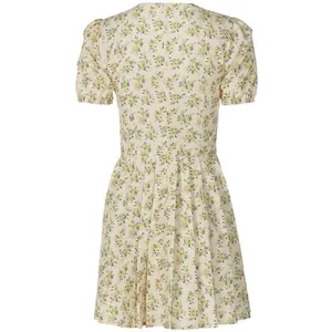 Back view detail of French vintage floral puff sleeve dress with hidden back zipper