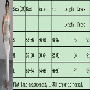 Size chart details for white lace tube top and long skirt two-piece vacation set