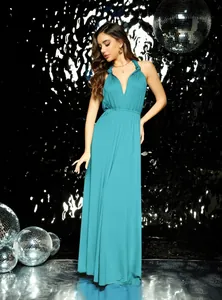 Robe longue bleu sarcelle élégante à bretelles multiples pour demoiselles d'honneur