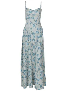 Elegantes Sommer-Maxikleid mit Blumenmuster, Spaghettiträgern und schmaler Passform
