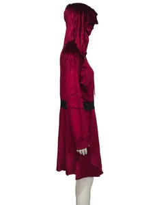 Vestido con capucha de terciopelo burdeos de talla grande con orejas de gato