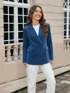 Blazer en velours côtelé bleu pour femme avec finition texturée premium