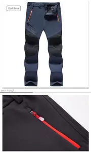 Detailansicht des wasserdichten Reißverschlusses der dunkelblauen Outdoor-Hose