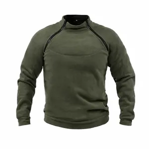 Men Tactical Stand Collar Fleece Sweatshirt Winter Warm Waffle Pullover Outdoor Thermal Training Sportswear Top